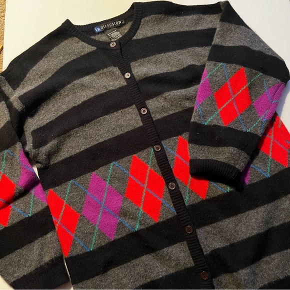 Vintage Lambswool Angora Cardigan Sweater Size Large - Picture 7 of 16